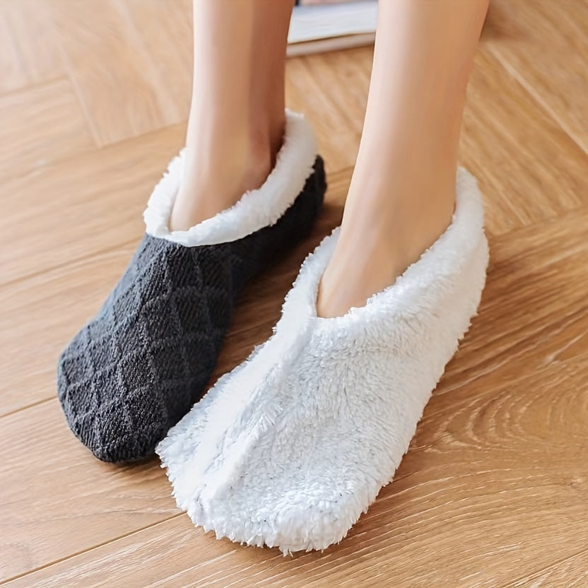 Women's warm non-slip coral fleece floor socks with plush knitted design.