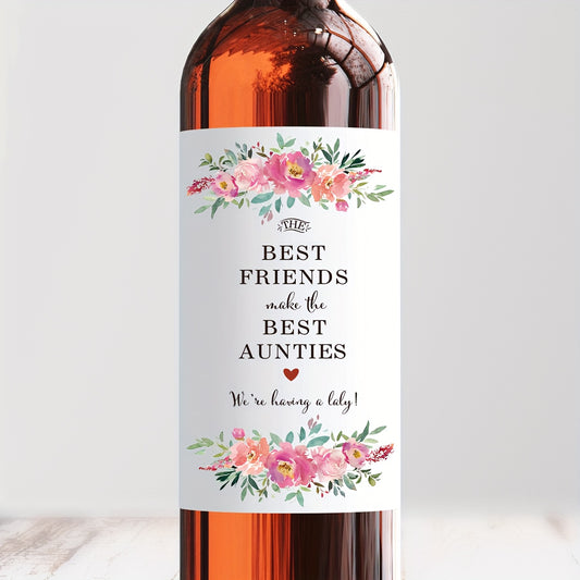 Perfect gift for best aunties: floral pregnancy announcement wine bottle labels - 2 pieces