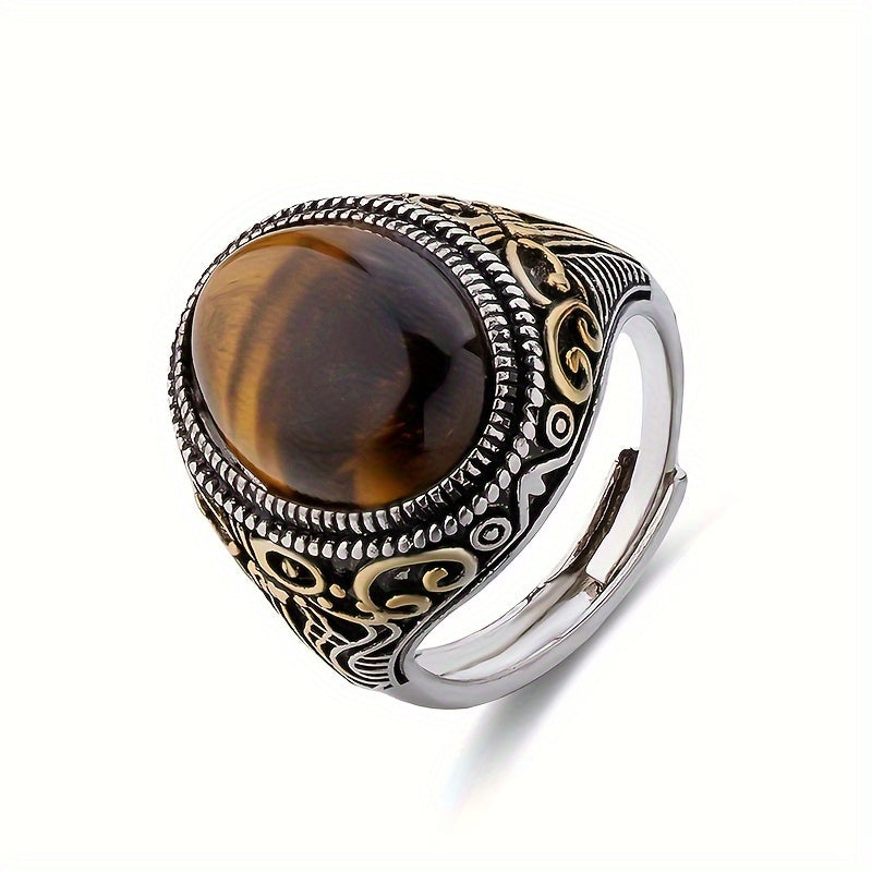 Retro Western Inspired 18K Gold Plated Copper Ring featuring a Beautiful Amber Stone, Open Cuff Design for Men and Women, Perfect for Everyday wear and Travel, Suitable for any Season - Perfect for the Holidays