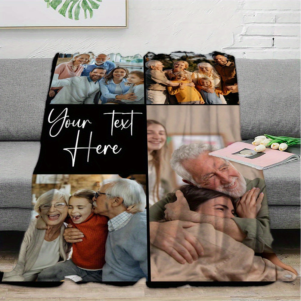 Create Lasting Family Memories with a Custom Flannel Throw Blanket - Add Your Own Photo & Message, Soft & Warm for Couch, Bed, or Travel - Ideal Gift for Loved Ones, Personalize with Four Square Photos, Great for Birthdays, Holidays, or Relaxing in an