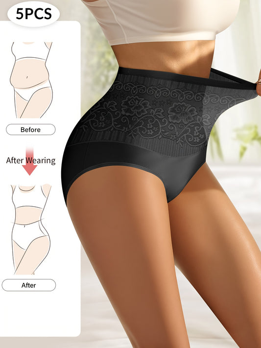 5 high waist women's panties for tummy control, with jacquard and hip lift features for comfort.