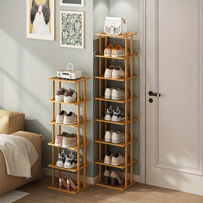 The bamboo shoe rack is crafted from high-quality moso bamboo sourced from high-mountain regions. With 3 to 8 customizable layers, this rack is easy to install, disassemble, and reassemble whenever needed. Perfect for small entryways, it provides a