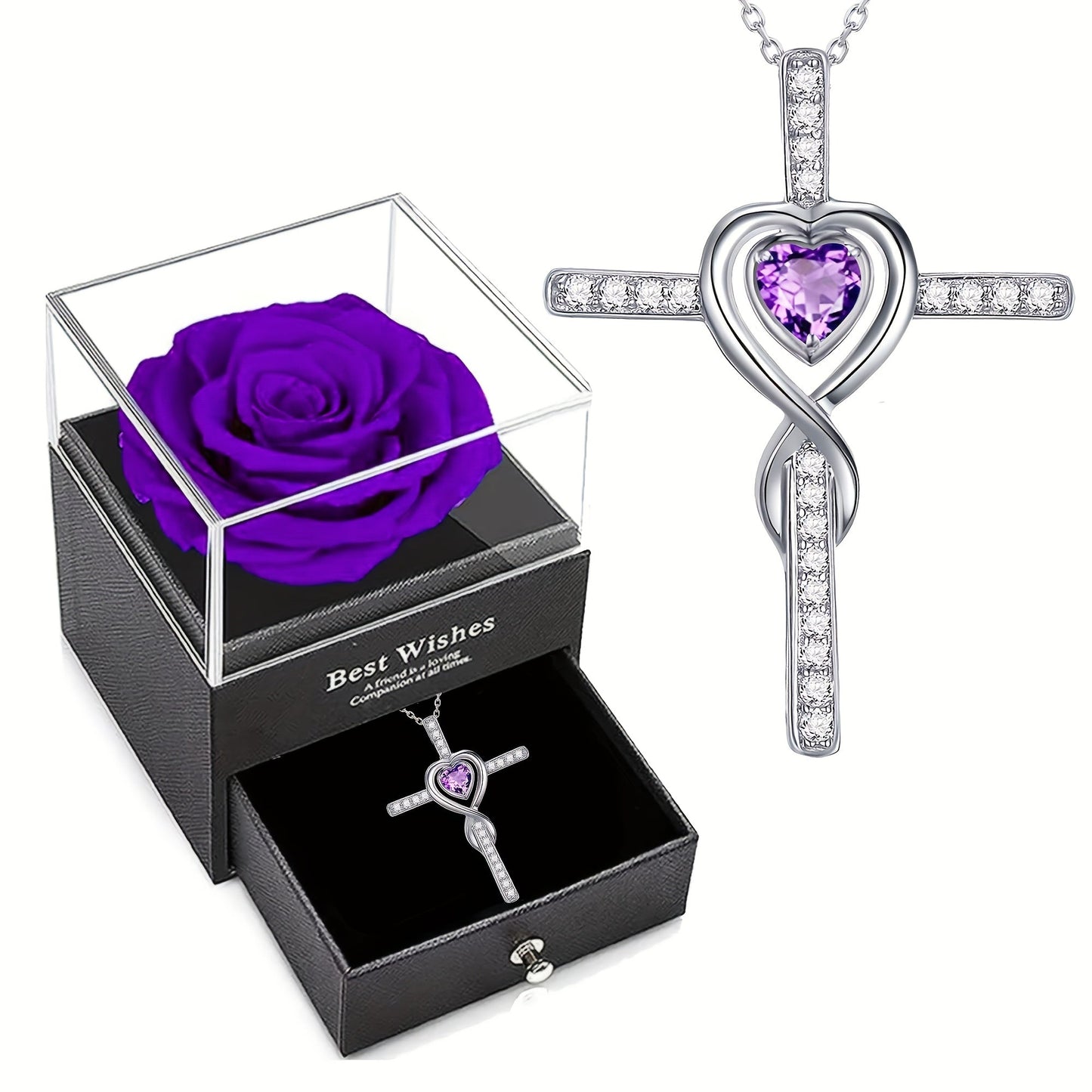 Elegant Heart-Shaped Cross Pendant Necklace, Silver-Plated Copper with Synthetic Cubic Zirconia, Versatile Jewelry, Comes in a Rose Gift Box - Perfect for Daily Wear and Gifting on Special Occasions like Christmas, Valentine's, Mother's Day, and