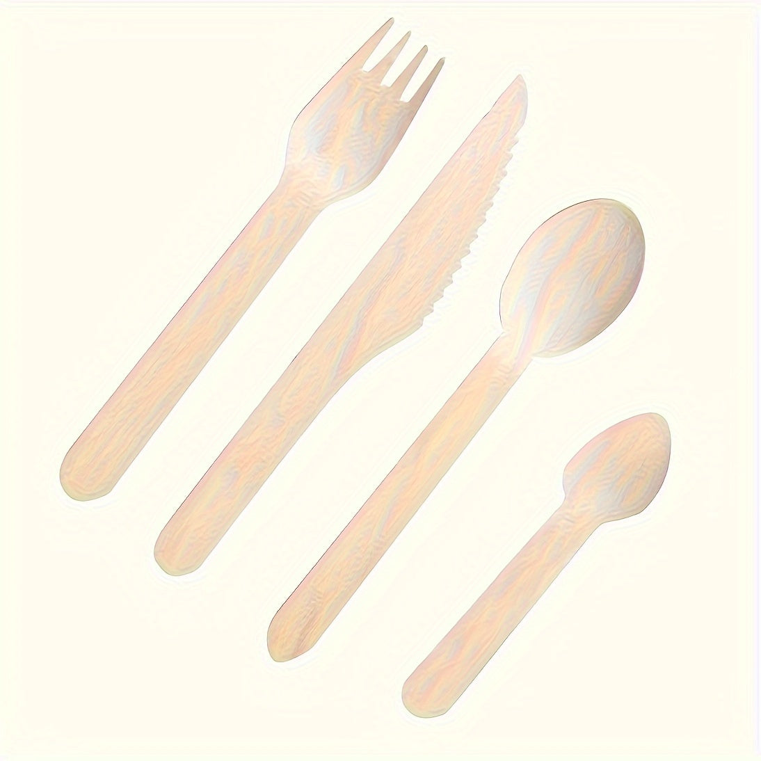 Set of 200 pieces of 5.5-inch Party Birch disposable dessert cake tableware, including 50 pieces each of 140mm knives, forks, spoons, and 95mm tip spoons. Perfect for weddings, birthday parties, and graduation parties.