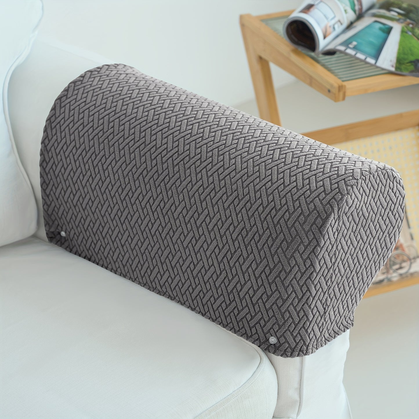 Contemporary Jacquard Armrest Covers - 2pc Stretch Slipcover Set, Machine Washable, Non-Slip Grip Design, Furniture Protector.