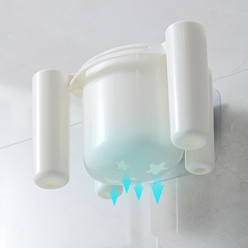 Wall-mounted toothbrush holder for bathroom storage and organization.