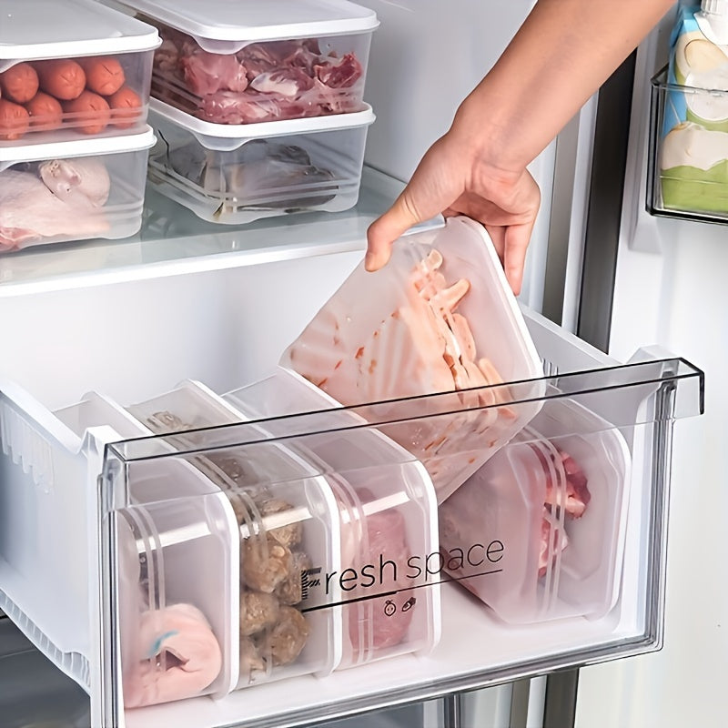 6 pieces of Polypropylene Refrigerator Storage Boxes featuring a 1200ml Large Capacity, Food Contact Safety, ideal for organizing fruits and food items, space-efficient design suitable for kitchen, outdoor picnics, ensures safety in microwave and