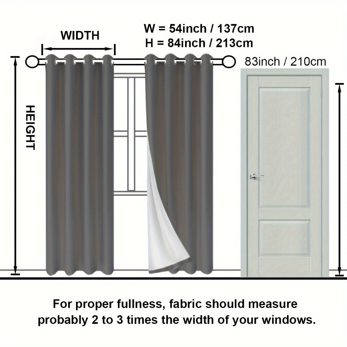 Suhuan Top Curtains, 2PC Set of 100% Blackout Insulation Soundproof Curtains with White Lining, Ideal for Bedroom, Office, Living Room, and Home Decor