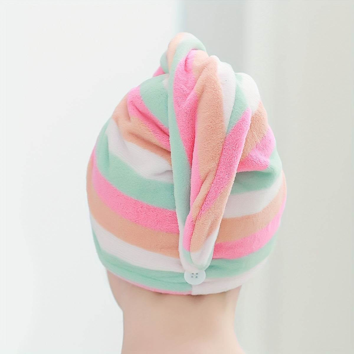 Soft Coral Fleece Hair Towel Wrap for Women - Quick Dry, Thick Striped Design - Modern Bathroom Accessory