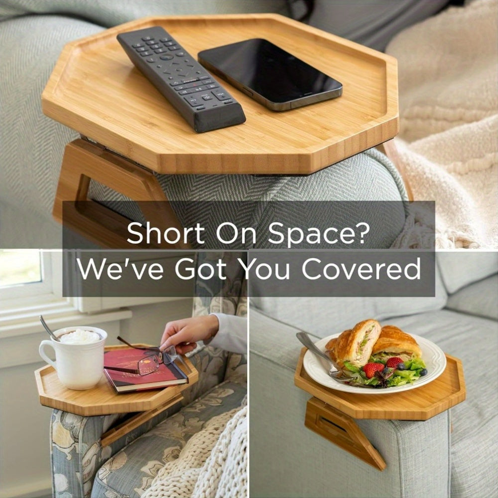 Black TV trays, 24.0X10.01cm armrest couch arm table with bamboo sofa arm tray. Folding TV dinner tray table for couch, recliner armrest organizer for snacks and electronics.