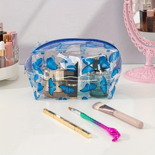 Large capacity portable cosmetic organizer bag made with unscented waterproof PVC material.