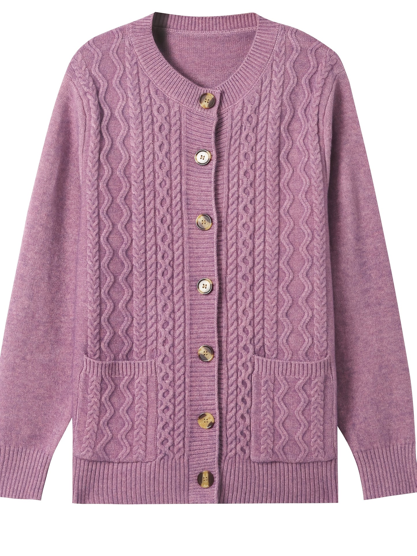 Women's cozy cable knit cardigan with button front, pocket, and long sleeves - perfect for all seasons