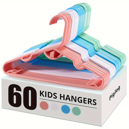 60/100 pcs Colorful Youngsters' Hangers - Space-saving, stackable design, durable 28.96cm plastic hangers with non-slip shoulders, ideal for wardrobe organization.