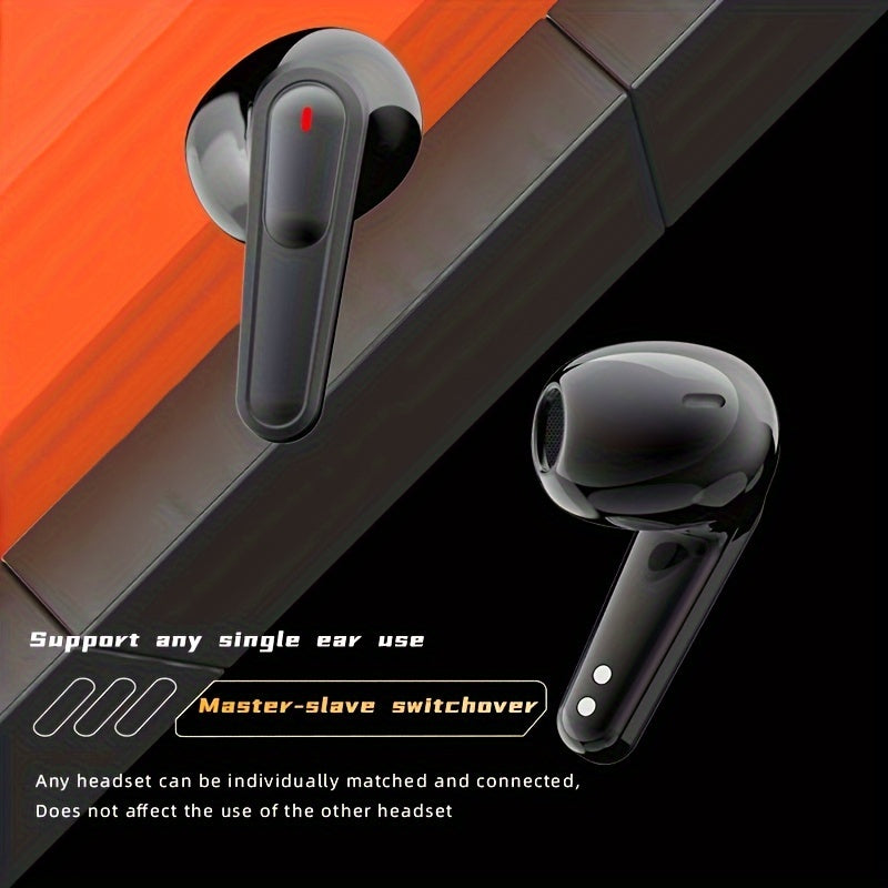 Black & Orange TWS Wireless Earbuds with LED Display - Touch Control, Sports & Gaming, Type-C Charging Case, Android Compatible