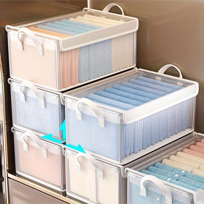 Large Foldable PVC Storage Box with Lid - Dustproof, Multi-Purpose Organizer for Clothes & Trousers, Perfect for Home and Dorm.