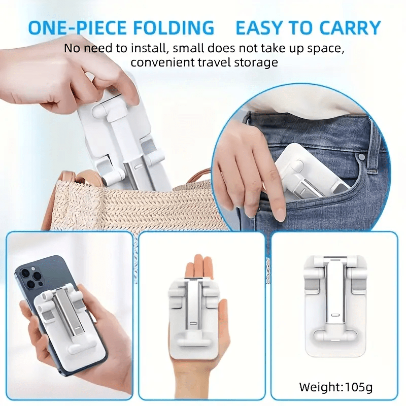 A stylish and practical phone stand compatible with all smartphones, available in two colors, that frees your hands with its portable telescopic design.