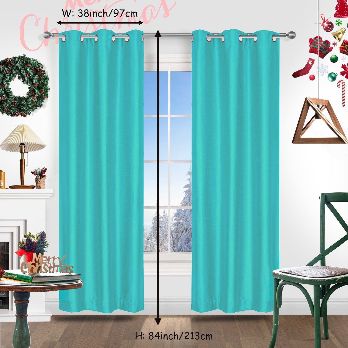 Add a festive touch to your space with 2 pieces of red Christmas curtains. These curtains are made of faux silk with a grommet top design, providing both style and functionality. Perfect for living rooms, bedrooms, offices, kitchens, and studies, these