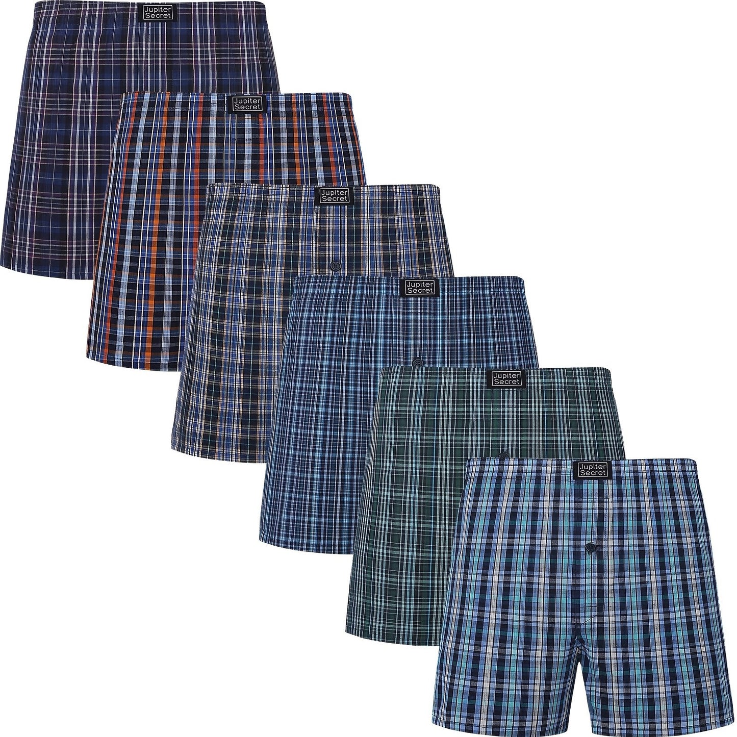 JupiterSecret 6pcs Men's Cotton Boxer Shorts With Elastic Waistband And Buttons