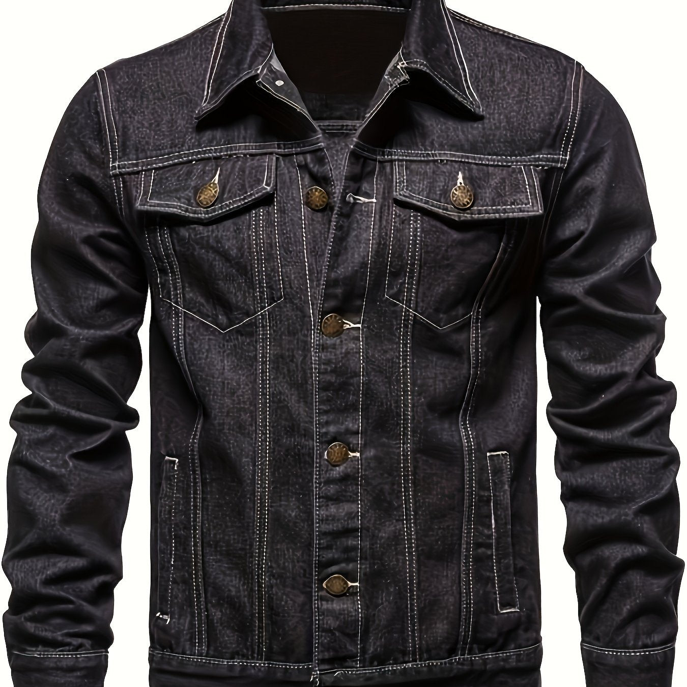 Slim-Fit Denim Jacket for Men - Casual cotton blend, long sleeve with pockets, machine washable.