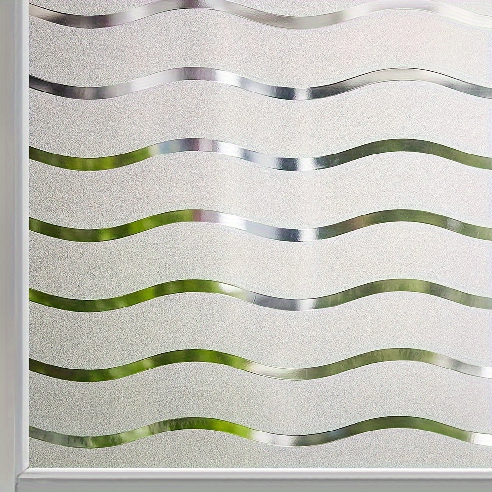 Window Film with Wave Pattern Design, Static Clings to Glass, Provides Privacy, Decorative Window Sticker for Home