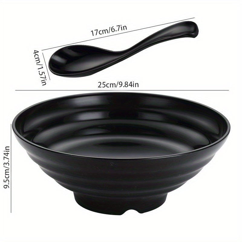 Unbreakable Japanese Ramen Bowl Set with Spoon, Large Bowl for Pho Thai Miso Udon, Dishwasher & Microwave Safe, BPA Free, Black