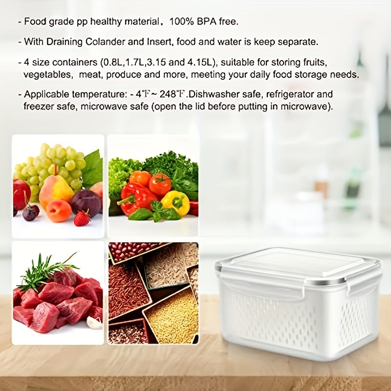 6-Pack Bpa-Free Plastic Food Storage Containers with Lids for Refrigerator, Airtight Bins for Freshness, Drainage Box Set for Fruits, Vegetables, Kitchen Organization.