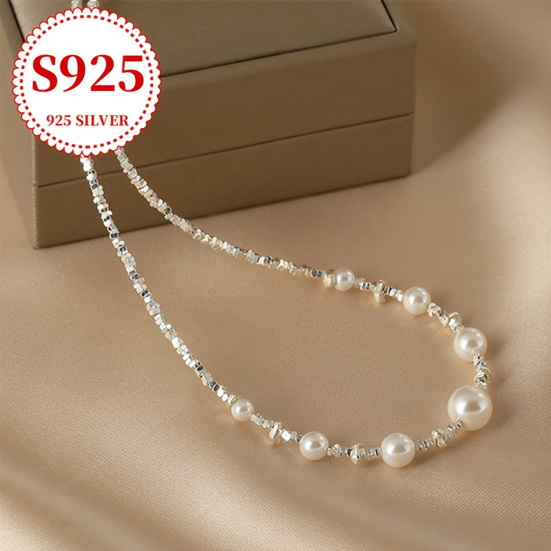 A stunning and one-of-a-kind pearl necklace crafted from lustrous S925 silver, tailored for the modern woman. Ideal for special occasions such as proposals, engagements, wedding anniversaries, and Valentine's Day. This elegant and unique design is a