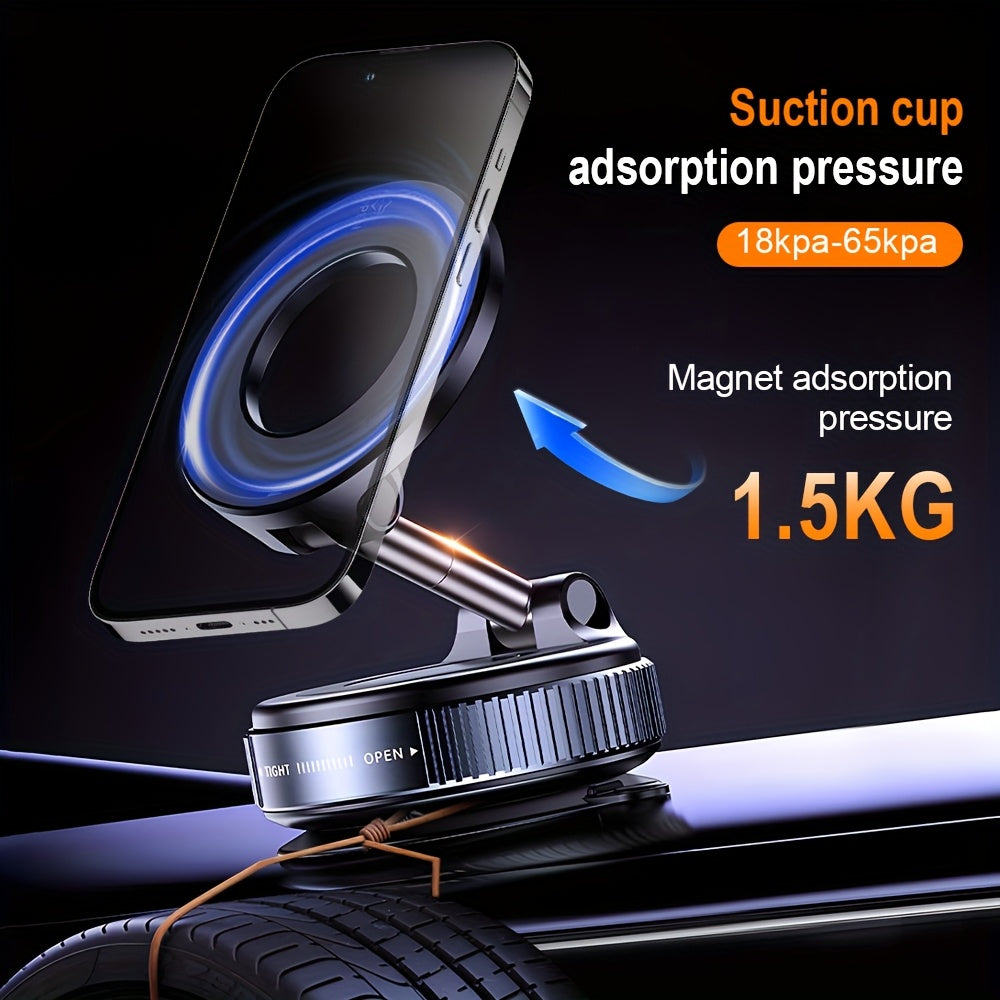 Vacuum adsorption bracket magnetic phone holder with 360-degree rotation. Compact, lightweight, and suitable for all smartphones, including iPhone 16/15/14/13/12. Can be used in the car