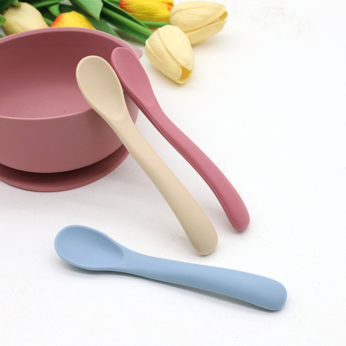 Set of 3 Silicone Feeding Spoons in Blue - Gentle and Secure for Babies, Set of Spoon for Easy Feeding