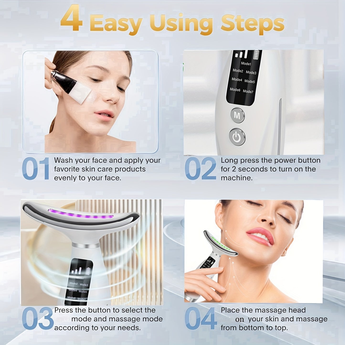 Rechargeable USB Facial and Neck Massager with 7 Modes, Ideal Gift for Women