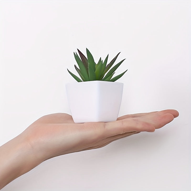 Artificial succulent plants in mini pots, perfect for indoor decoration in offices or rooms.