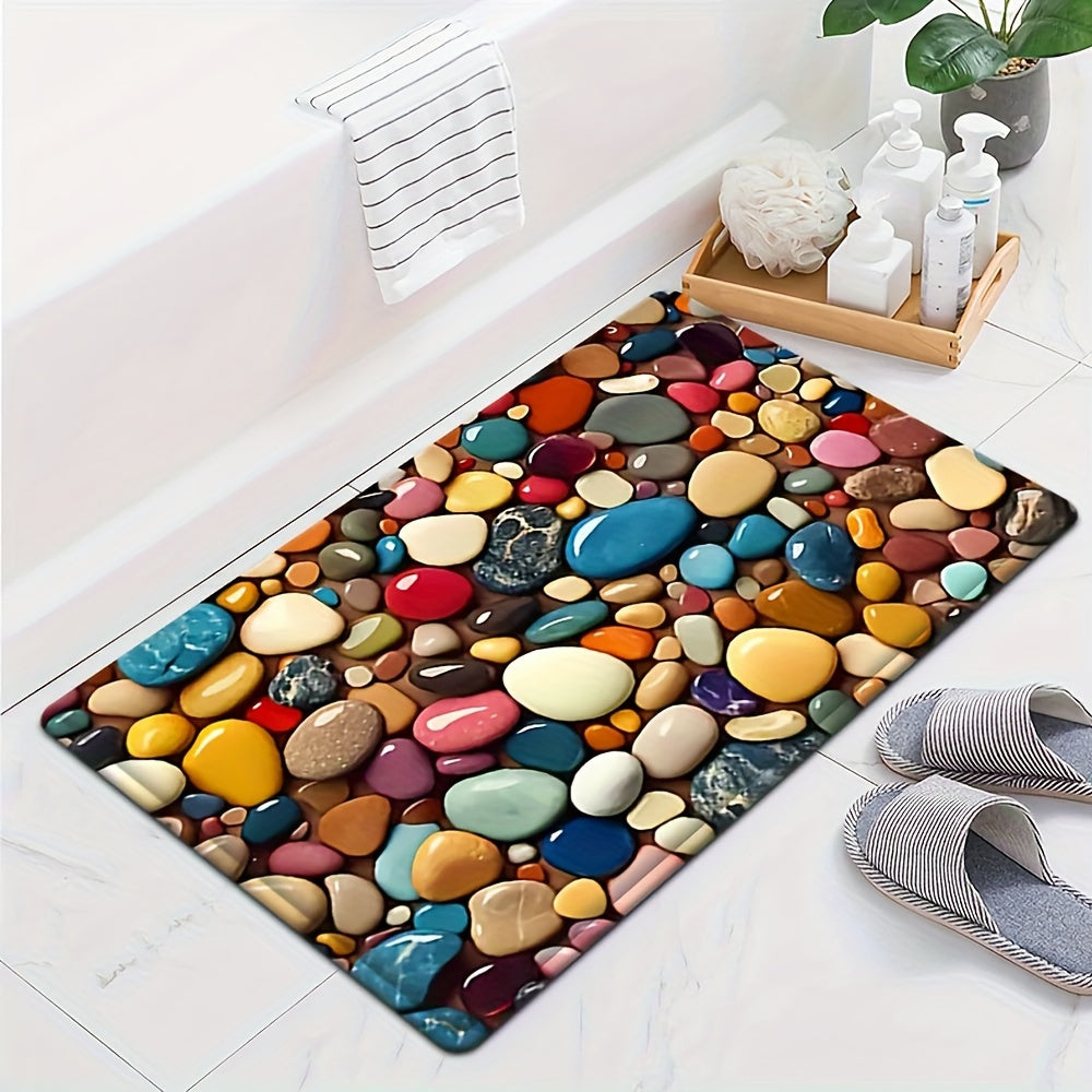 Vibrant Pebble Design Ultra Absorbent Sponge Mat for Bathroom, Kitchen, Bedroom - Non-Skid, Washable Home Decor Rug, Bath Mat