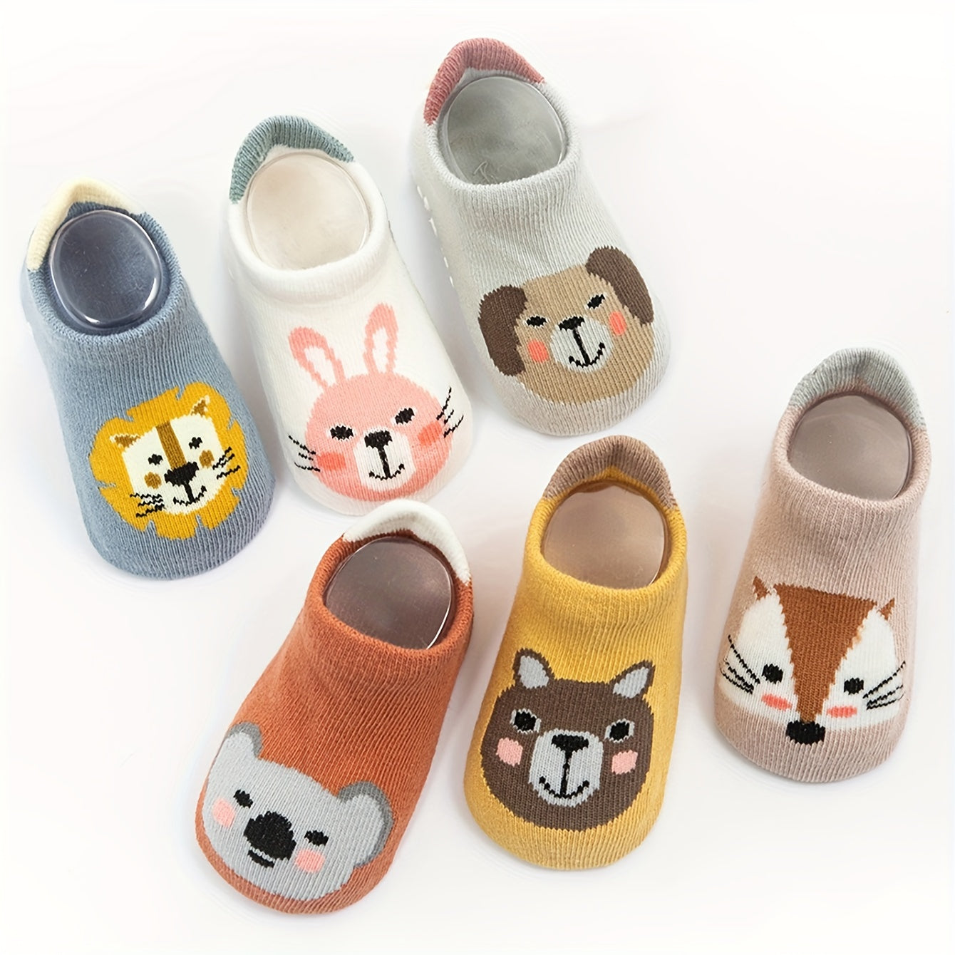 12 pairs of boys' cute cartoon animal patterned non-slip floor socks, soft and breathable for spring and summer.