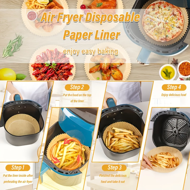 Pack of 100 Air Fryer Paper Liners: Disposable Round Parchment Sheets for Airfryer Oven - Grease and Water Resistant, Non-Stick Basket Liners for Baking and Cooking