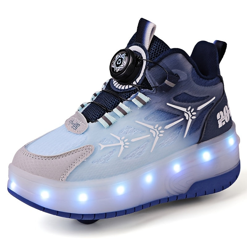 Youngsters' Fashion LED Light-Up Roller Skates in Pink & Purple Gradient Design with White Star Patterns - USB Rechargeable & Durable for All Seasons - Low-Top PU Sneakers for Boys & Girls