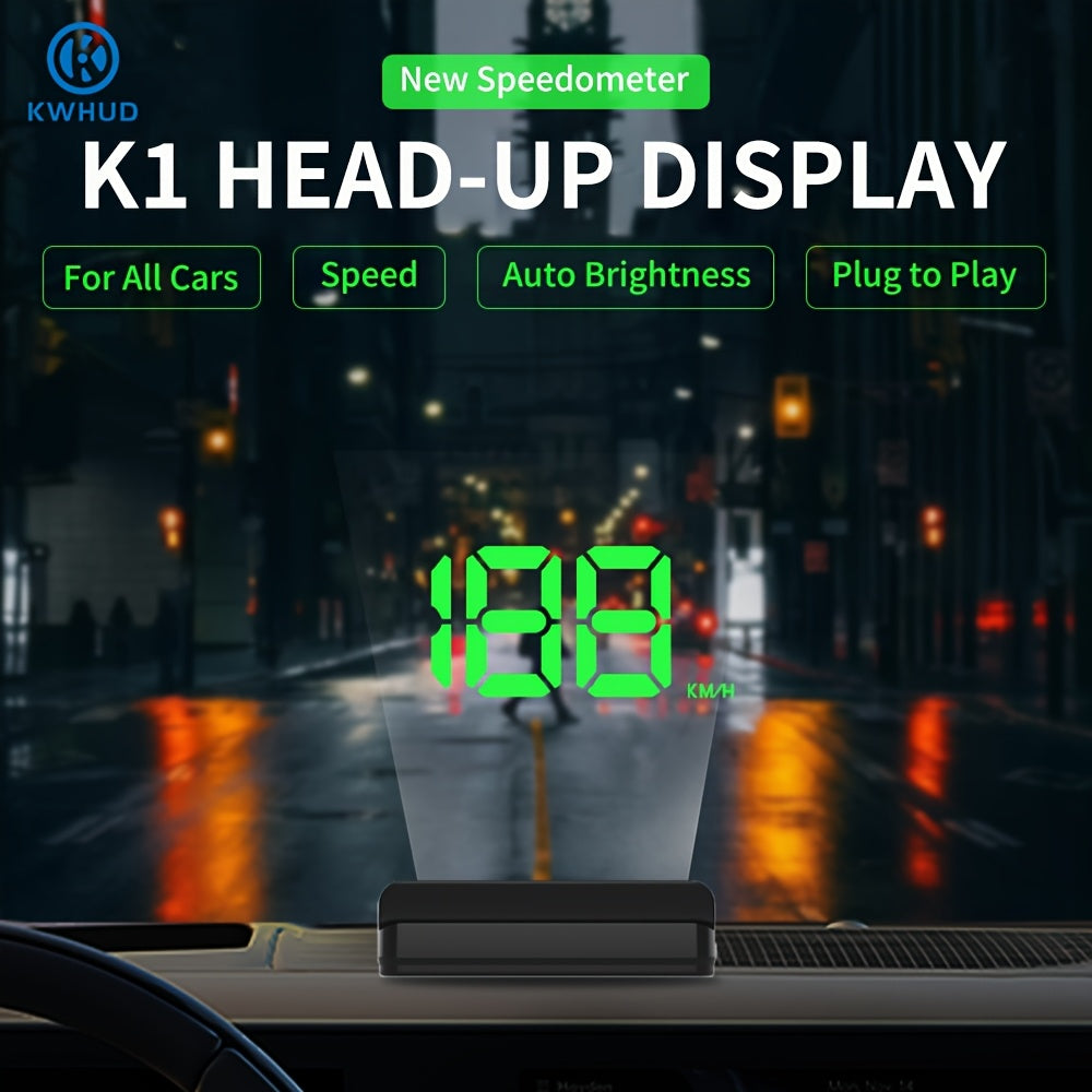 KWHUD K1 Car Head-Up Display: Plug & Play Speedometer with Auto Brightness, USB Powered, Fits All Models