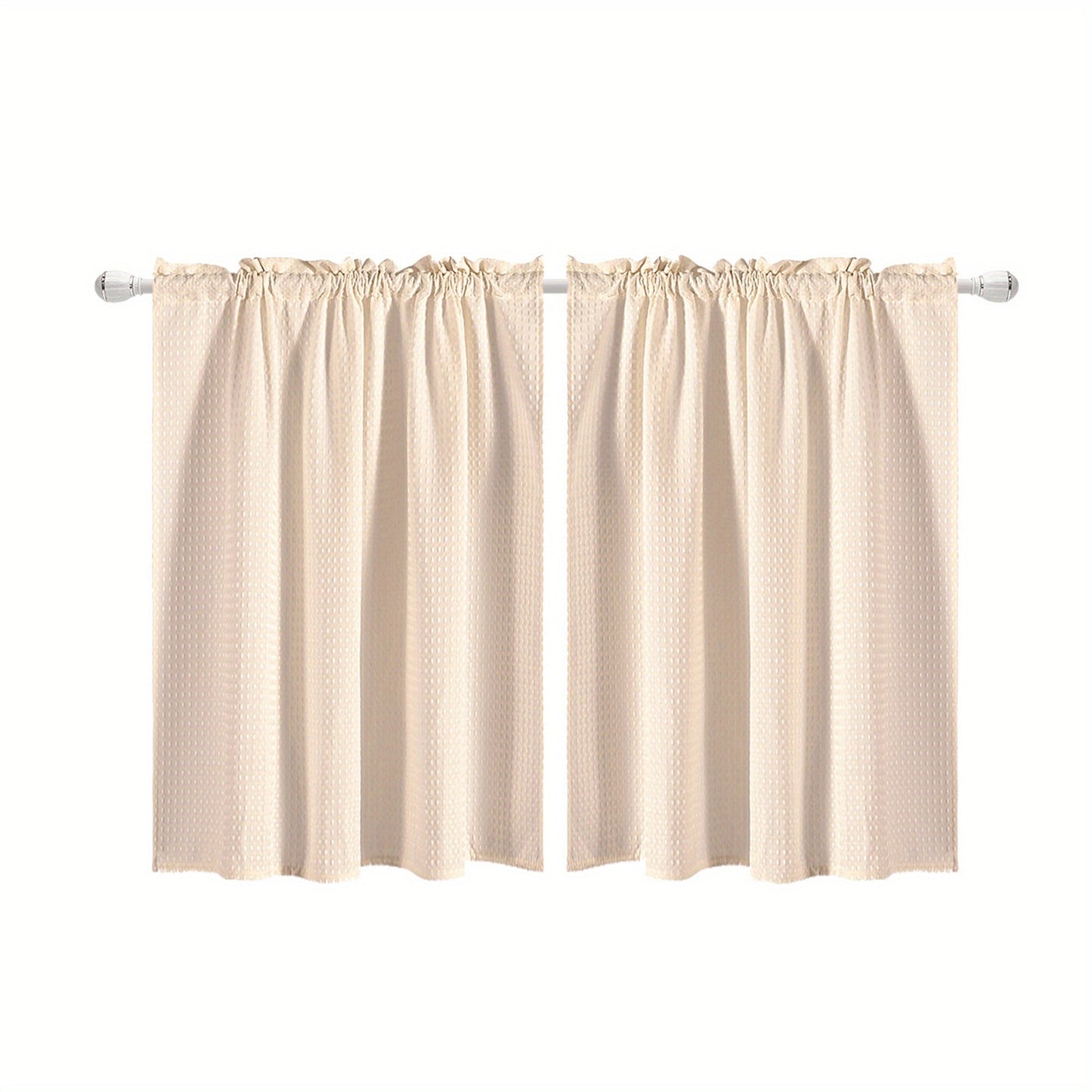 Set of 2 Waffle Weave Half Window Curtains. Waterproof Small Window Curtains for Bathroom, Ideal for Coffee Shops and Kitchens.