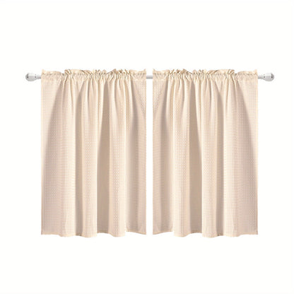 Set of 2 Waffle Weave Half Window Curtains. Waterproof Small Window Curtains for Bathroom, Ideal for Coffee Shops and Kitchens.