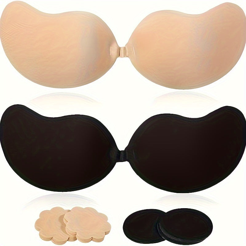 1 Pair of Self-Adhesive Invisible Strapless Push-Up Bra and Nipple Covers for Women