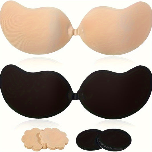 1 Pair of Self-Adhesive Invisible Strapless Push-Up Bra and Nipple Covers for Women