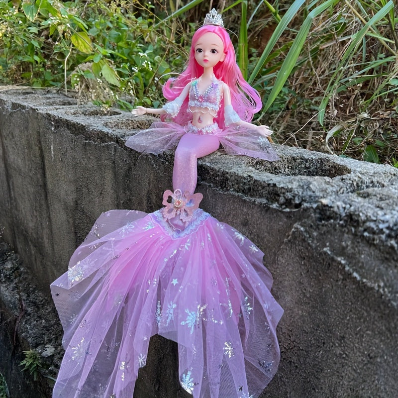 44.98cm Princess Mermaid Doll with PVC body, realistic eyes, movable joints, dress-up accessories, perfect for girls' birthday gift, playtime, and room decor.