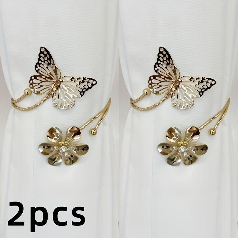 Set of 2 Flower Butterfly Curtain Straps with a Minimalist Hollow Out Design, perfect for tying back curtains in your bedroom or living room for a stylish home decor touch.