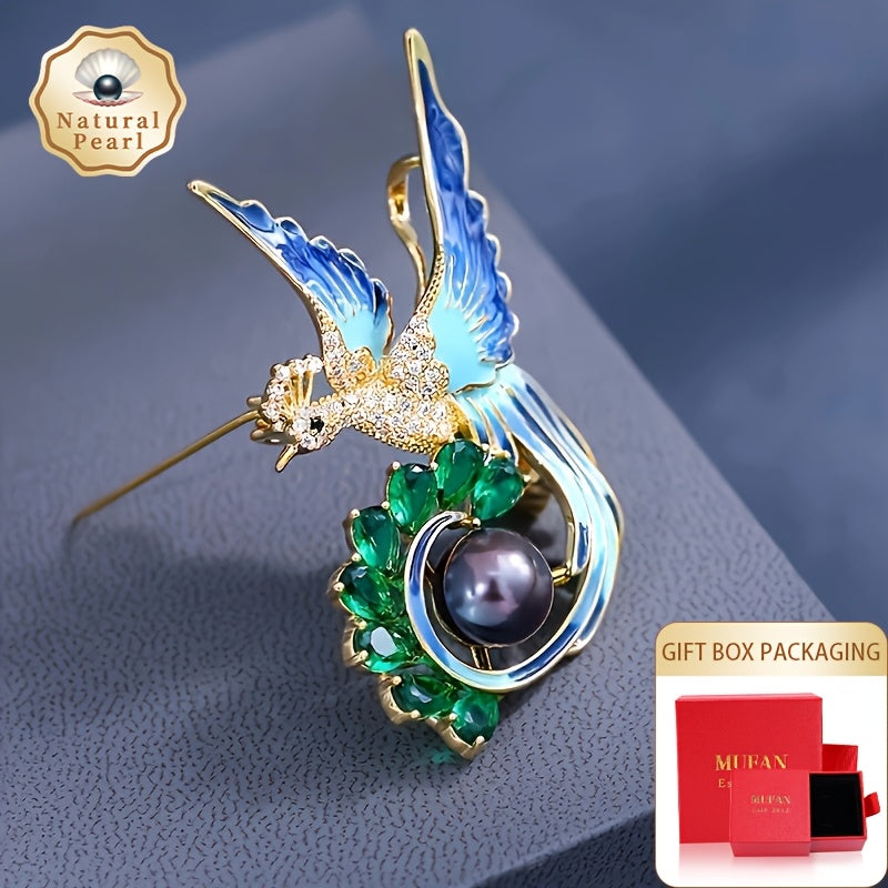 Elegant Vintage Brooch Pin featuring Natural 9-10mm Tahitian Black Pearl, June Birthstone, No Plating, Inlaid with Zirconia - Perfect for Everyday Wear and Gifting - Presented in a Gift Box as a Saltwater Pearl Brooch