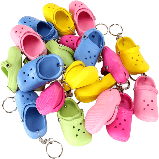 Set of 20 Mini Keychains - Silicone Shoe Charms available in 5 Colors, Ideal for Bags & Keys, Durable & Convenient Accessory for Women, Men, Girls, Boys - Great Gift Idea