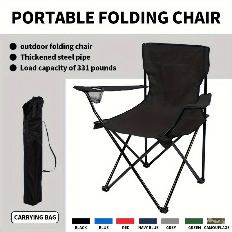 Durable and portable folding outdoor chair for adults with steel frame.