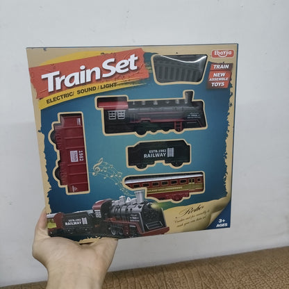 Vintage Electric Train Track Set for kids - Classic Steam Locomotive with Lights & Sounds, Red & Black, ABS Resin, Perfect for Imaginative Play.