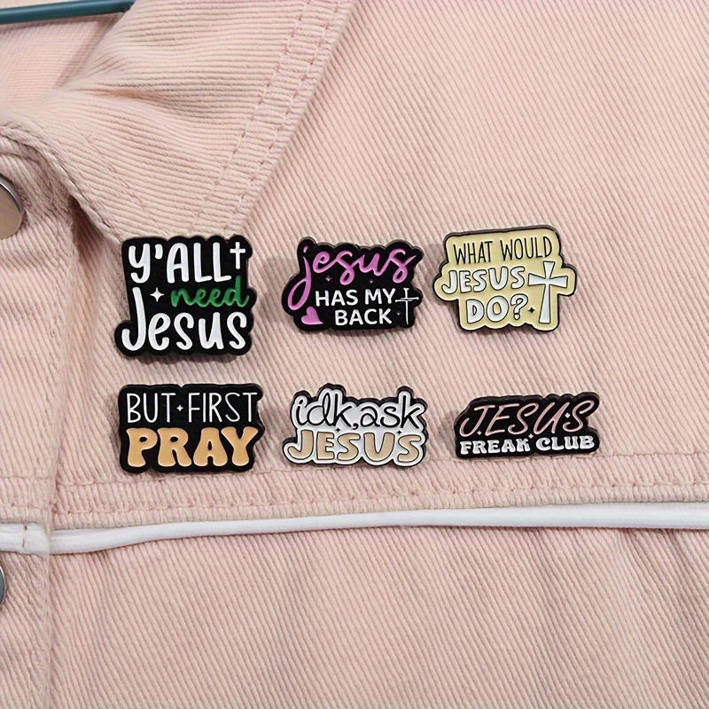 A set of 7 retro and cute enamel pins with inspirational English letter slogans. Perfect for adding a touch of geometric fashion to your clothing.