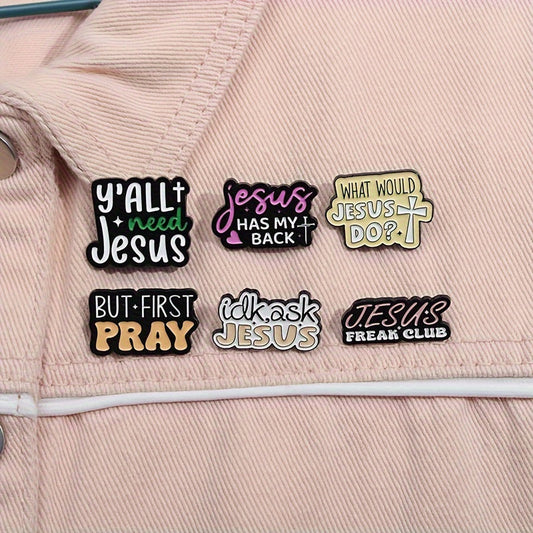 A set of 7 retro and cute enamel pins with inspirational English letter slogans. Perfect for adding a touch of geometric fashion to your clothing.