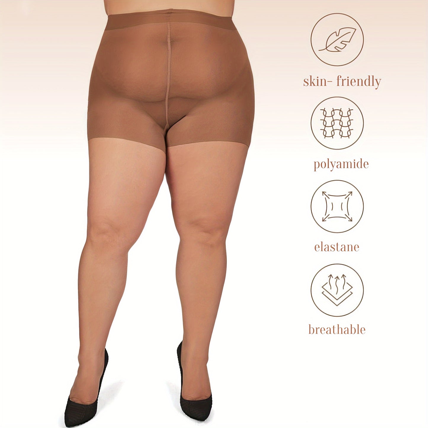 Plus Size Control Top Tights for Women, High Waist Sheer Pantyhose