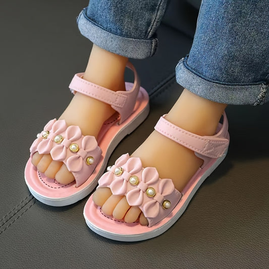 New in 2025: Girls' summer sandals with princess floral design, non-slip PVC sole, magic tape closure. For toddlers 1-5 years old. Perfect for beach days.